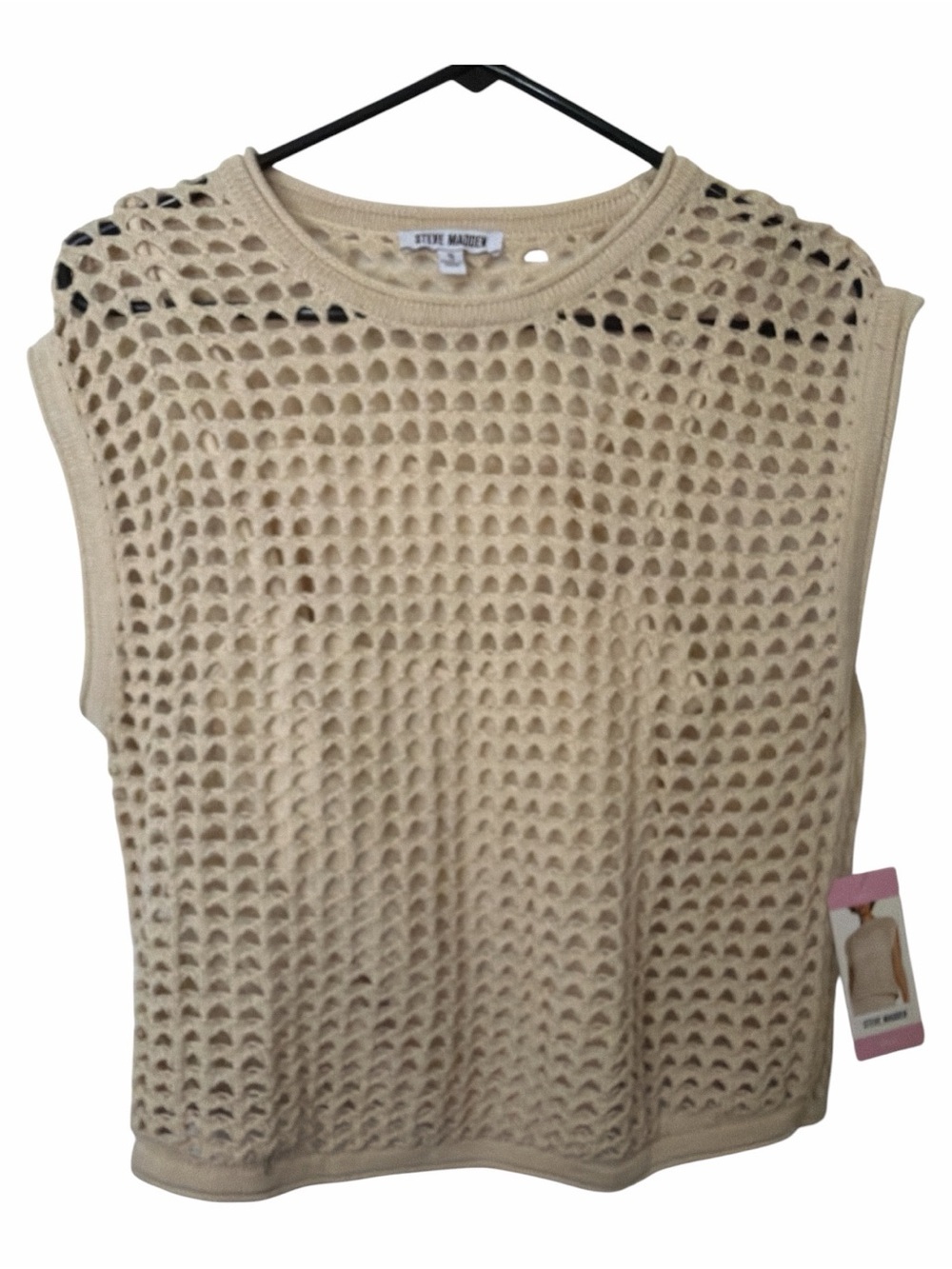 Steve Madden Beige Open-Knit Sleeveless Sweater Tank NWT